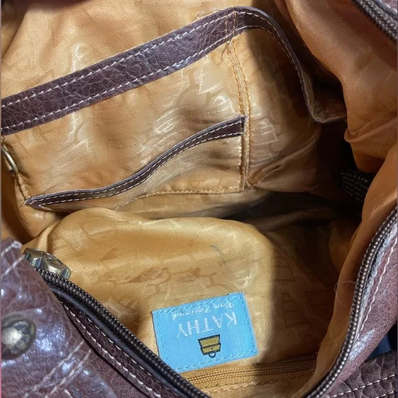 Kathy Van Zeeland Brown and Gold Shoulder Bag with Slouchy Silhouette - Picture 11 of 12